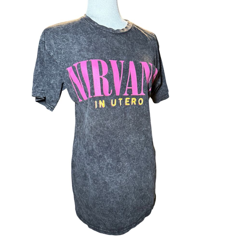 Nirvana In Utero Angel Graphic Band Tee, Black Acid Wash, Grunge, 90s, Small